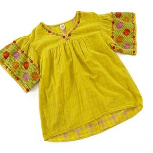Ivy Jane Shirt Womens XS Yellow Gauze Embroidered Boho